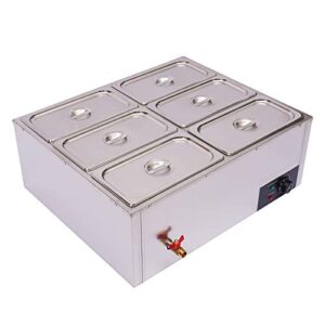 jinhzixiu 6-pan commercial electric food warmer stainless steel electric steam table buffet countertop with temperature control with lid for parties, catering, restaurants 850w 110v 30-85℃