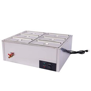 JINHZIXIU 6-Pan Commercial Electric Food Warmer Stainless Steel Electric Steam Table Buffet Countertop with Temperature Control with Lid for Parties, Catering, Restaurants 850W 110V 30-85℃