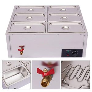 JINHZIXIU 6-Pan Commercial Electric Food Warmer Stainless Steel Electric Steam Table Buffet Countertop with Temperature Control with Lid for Parties, Catering, Restaurants 850W 110V 30-85℃