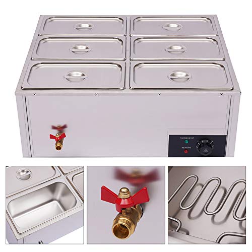 JINHZIXIU 6-Pan Commercial Electric Food Warmer Stainless Steel Electric Steam Table Buffet Countertop with Temperature Control with Lid for Parties, Catering, Restaurants 850W 110V 30-85℃