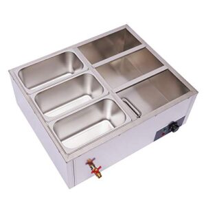 JINHZIXIU 6-Pan Commercial Electric Food Warmer Stainless Steel Electric Steam Table Buffet Countertop with Temperature Control with Lid for Parties, Catering, Restaurants 850W 110V 30-85℃