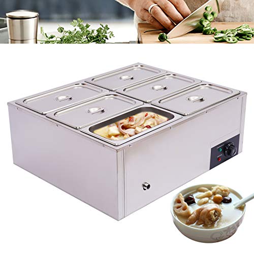 JINHZIXIU 6-Pan Commercial Electric Food Warmer Stainless Steel Electric Steam Table Buffet Countertop with Temperature Control with Lid for Parties, Catering, Restaurants 850W 110V 30-85℃