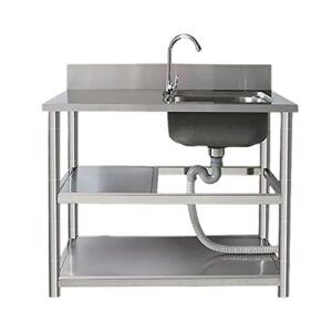 kitchen sink,free standing sink commercial,with faucet and workbench,commercial kitchen utility sink with stand,for outdoor indoor, garage, laundry/utility room ( size : a , color : cold alone_100cm )