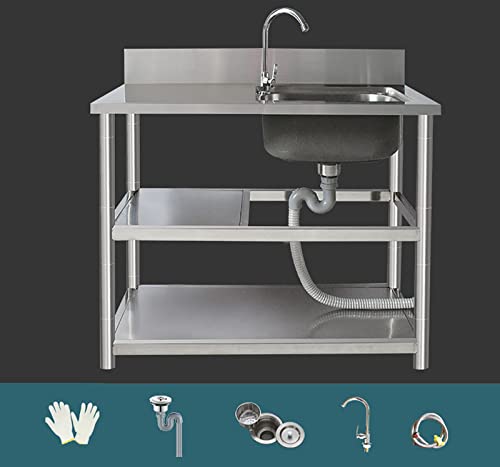 Kitchen Sink,Free Standing Sink Commercial,with Faucet And Workbench,Commercial Kitchen Utility Sink With Stand,for Outdoor Indoor, Garage, Laundry/Utility Room ( Size : A , Color : COLD ALONE_100CM )