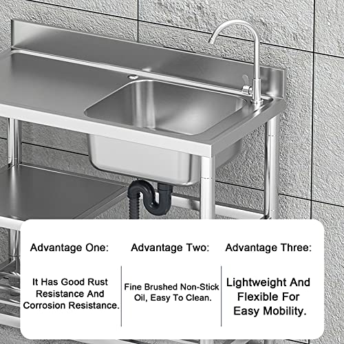 Kitchen Sink,Free Standing Sink Commercial,with Faucet And Workbench,Commercial Kitchen Utility Sink With Stand,for Outdoor Indoor, Garage, Laundry/Utility Room ( Size : A , Color : COLD ALONE_100CM )