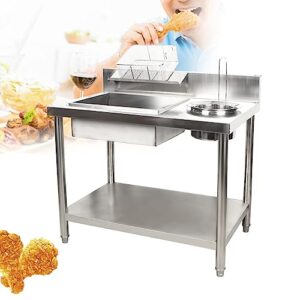 breading table fried food prep station, commercial manual station stainless steel fried chicken breading prep station (silver)