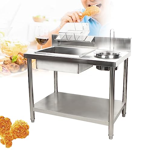 Breading Table Fried Food Prep Station, Commercial Manual Station Stainless Steel Fried Chicken Breading Prep Station (Silver)