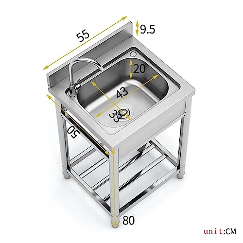 Stainless Steel Sink, Single Tank With Bracket Integrated Simple Floor Washbasin, Household Balcony Kitchen Sink Commercial