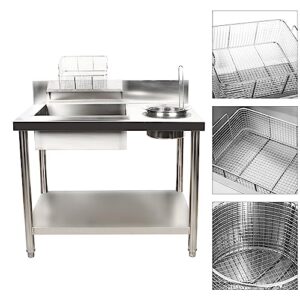Breading Table Fried Food Prep Station, Commercial Manual Station Stainless Steel Fried Chicken Breading Prep Station (Silver)
