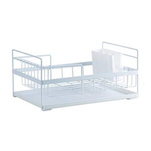 mkyoko dish drainer rack metal dish rack is used to store tableware fruits and vegetables, and the drain rack on the counter sink (black white) kitchen dish drainers holder (color : black) (white