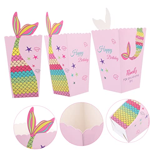 48 Pcs Mermaid Popcorn Box Terrarium Fogger Cookie Packaging Bags Paper Boxes for Food Treat Paper Box Movie Night Popcorn Bowl Infant Gift Paper Popcorn Box Portable Box Candy Cup