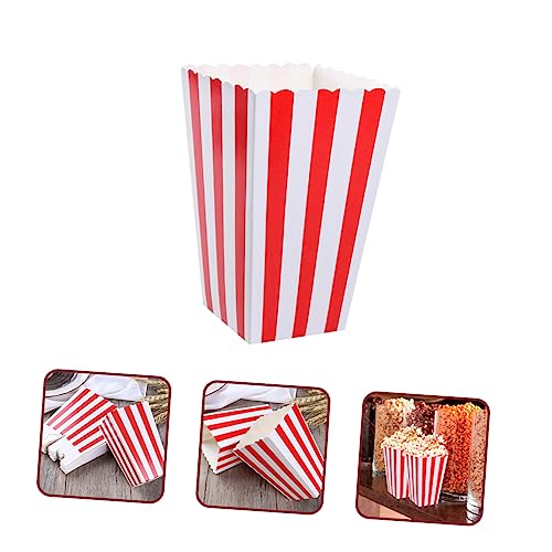 HAKIDZEL 10pcs Popcorn Boxes Popcorn Carton Wedding Party Supplies Individual Popcorn Plastic Containers Colorful Striped Popcorn Boxes Popcorn Holder Popcorn Container Paper Red Disposable