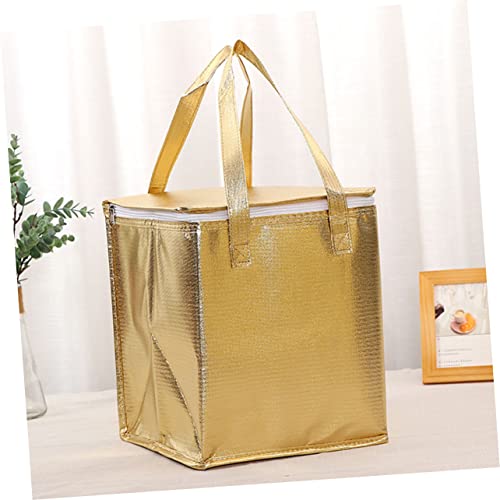 Mobestech Baking Tote Pizza Warmer Bags Insulated Beverage Cooler Zippered Tote Bag Small Food Insulated Bag Thermal Bag for Food Delivery Reusable Food Delivery Bag Non-woven Fabric Golden
