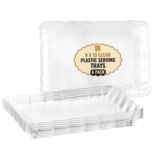 6 pack plastic serving trays for party - plastic tray 9 by 13 inch - heavy duty plastic trays for food - rectangular party serving trays and platters - premium party trays - clear disposable trays