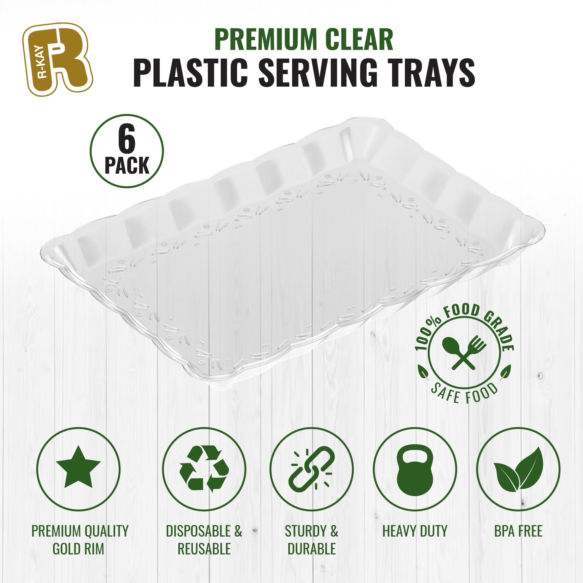 6 Pack Plastic Serving Trays for Party - Plastic Tray 9 by 13 Inch - Heavy Duty Plastic Trays for Food - Rectangular Party Serving Trays and Platters - Premium Party Trays - Clear Disposable Trays