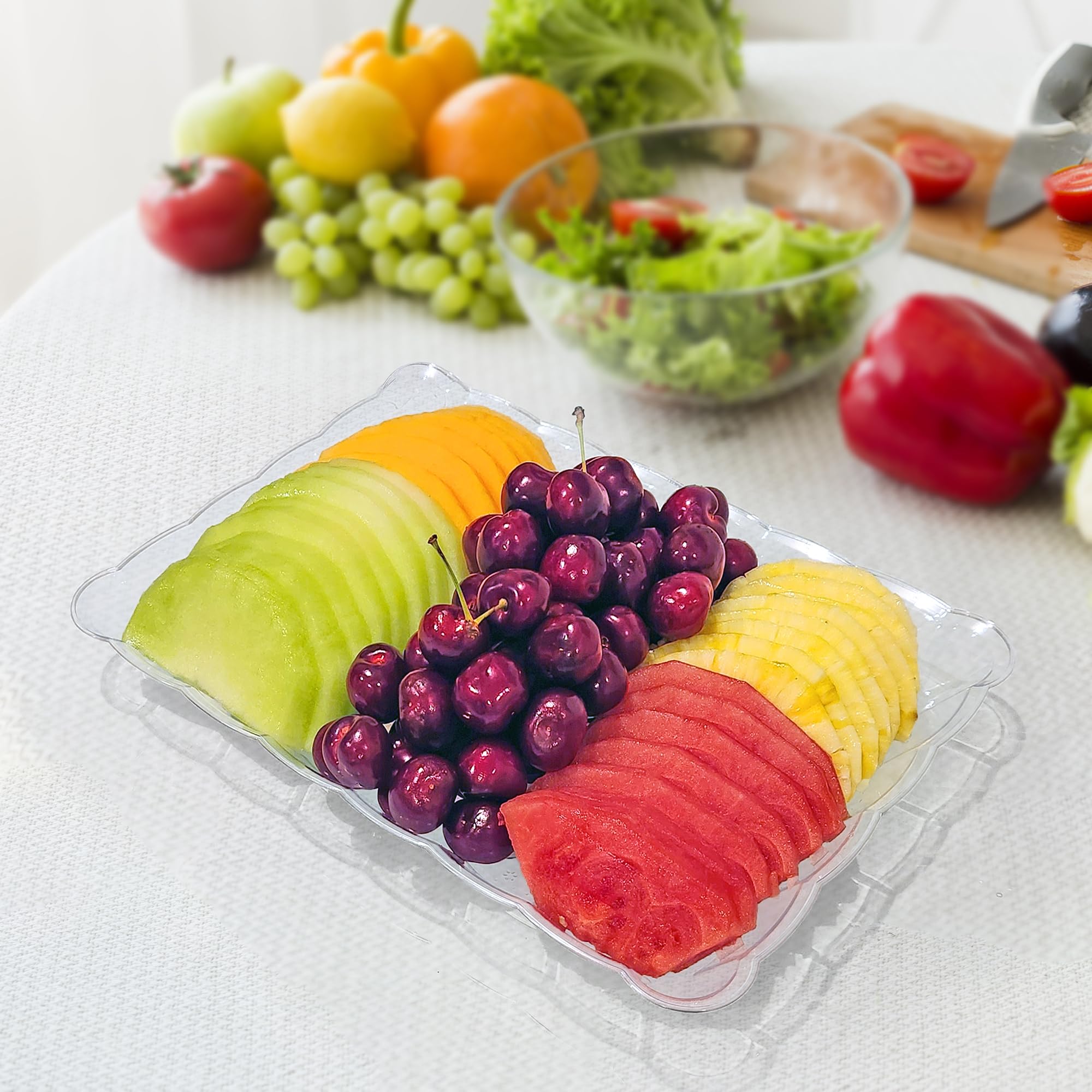 6 Pack Plastic Serving Trays for Party - Plastic Tray 9 by 13 Inch - Heavy Duty Plastic Trays for Food - Rectangular Party Serving Trays and Platters - Premium Party Trays - Clear Disposable Trays