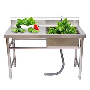 awolsrgiop commercial stainless steel sink, bowl kitchen catering prep table 1 compartment filter utility sink drain board with faucet and sink for kitchens, bars, restaurants, dessert shops