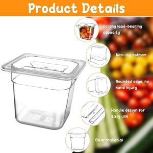 Ujuuu 6 Pack Plastic Clear Food Pan with Lid 1/6 Size 7 Inch Deep Stackable Acrylic Square Container Polycarbonate Food Storage for Hotel Restaurant Kitchen Food Prep Storage (2.2L)