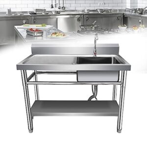 meule kitchen sinks utility sink,free standing stainless steel sink single bowl commercial restaurant kitchen sink set w/faucet& double storage shelves 100 * 50 * 80cm/39 * 20 * 31in 201#1.0-right