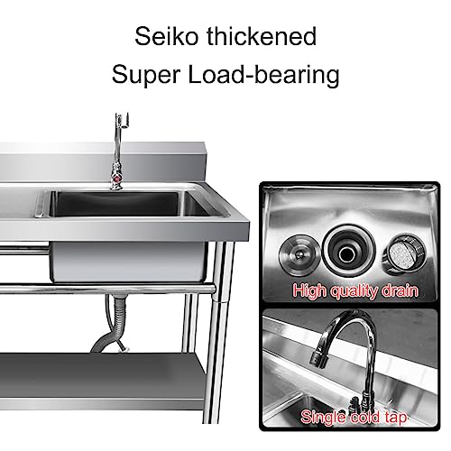 MEULE Kitchen Sinks Utility Sink,Free Standing Stainless Steel Sink Single Bowl Commercial Restaurant Kitchen Sink Set w/Faucet& Double Storage Shelves 100 * 50 * 80cm/39 * 20 * 31in 201#1.0-Right