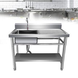 meule kitchen sinks utility sink,free standing stainless steel sink single bowl commercial restaurant kitchen sink set w/faucet& double storage shelves 120 * 60 * 80cm/47 * 24 * 31in 201#1.0-left