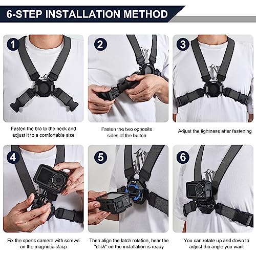 Tomat Osmo Action 3 Camera Mounts and Clamps Accessories Set for DJI OSMO Action Camera,Compatible for Insta360 X3/X2/One R/RS for GoPro Hero Series (Chest Strap)