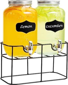 2 pack drink dispenser with stand beverage dispenser each 1 gallon glass drink dispensers for parties lemonade sangria dispenser mason jar drink dispensers