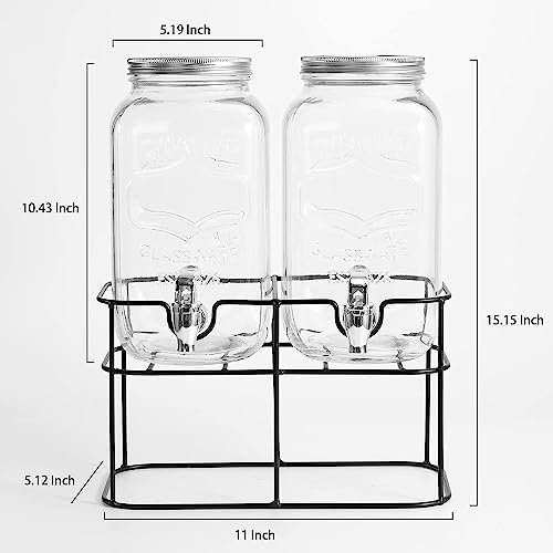 2 Pack Drink Dispenser with Stand Beverage Dispenser Each 1 Gallon Glass Drink Dispensers for Parties Lemonade Sangria Dispenser Mason Jar Drink Dispensers