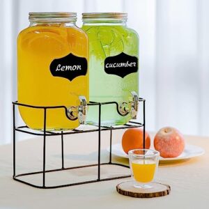 2 Pack Drink Dispenser with Stand Beverage Dispenser Each 1 Gallon Glass Drink Dispensers for Parties Lemonade Sangria Dispenser Mason Jar Drink Dispensers