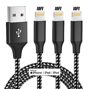 iPhone Charger [Apple MFi Certified] 3Pack 10FT Lightning Cable Fast Charging Cord Nylon Braided Compatible with iPhone 14 13 12 11 X Xs 8 7 6 6s Pro Pro Max Plus Mini and More - (Black)