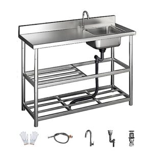 outdoor freestanding stainless steel sink, commercial restaurant kitchen sink, workbench sink for cafe bar hotel garage laundry room sturdy and stable easy to assemble (size : 47")