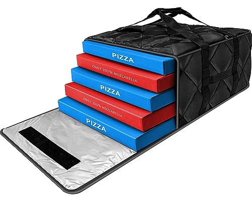 MyLifeUNIT Pizza Bag for Delivery, Thermal Insulated Pizza and Food Delivery Bag, 20" x 20" x 10.5" Pizza Warmer Bag, Holds 6 Large 18” Pizza Boxes, Hot Pizza Carrier Insulated Bags for Uber Eats/Bike