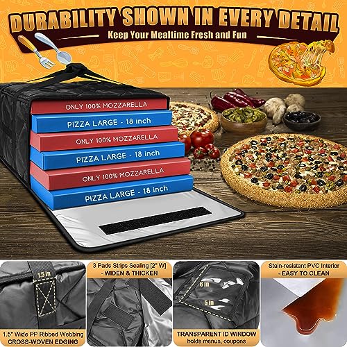 MyLifeUNIT Pizza Bag for Delivery, Thermal Insulated Pizza and Food Delivery Bag, 20" x 20" x 10.5" Pizza Warmer Bag, Holds 6 Large 18” Pizza Boxes, Hot Pizza Carrier Insulated Bags for Uber Eats/Bike
