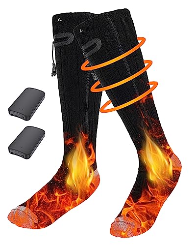 Rechargeable 4000mAh Heated Socks for Men Women Elder, Washable Electric Thermal Warming Socks for Camping Hunting Winter Skiing Fishing Outdoors, Battery Included