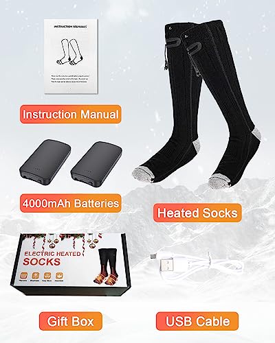 Rechargeable 4000mAh Heated Socks for Men Women Elder, Washable Electric Thermal Warming Socks for Camping Hunting Winter Skiing Fishing Outdoors, Battery Included