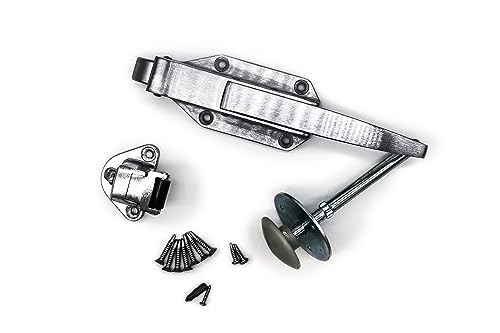 Kason 0058 Brushed Chrome Radial Latch KIT with 0059 Roller Strike, -1/8" to 1/4" Offset, 0481 4" Inside Release and Hardware KIT