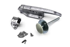 kason 0058 brushed chrome radial latch kit with 0059 roller strike, -1/8" to 1/4" offset, 0481 4" inside release and hardware kit