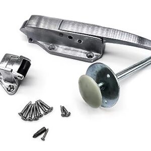 Kason 0058 Brushed Chrome Radial Latch KIT with 0059 Roller Strike, -1/8" to 1/4" Offset, 0481 4" Inside Release and Hardware KIT