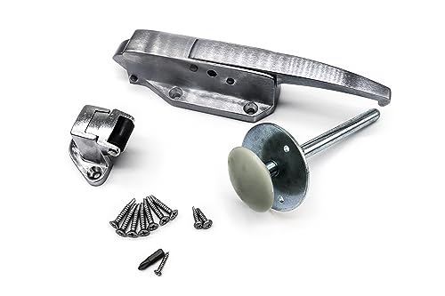 Kason 0058 Brushed Chrome Radial Latch KIT with 0059 Roller Strike, -1/8" to 1/4" Offset, 0481 4" Inside Release and Hardware KIT