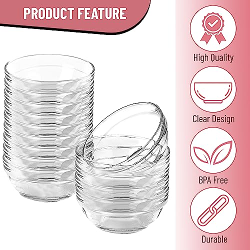 SQARR Mini Glass Prep Pinch Bowls - Set of 15, 3.5 inch 4 oz Clear Glass Bowls for Condiments, Small Glass Bowls, and Pinch Bowls