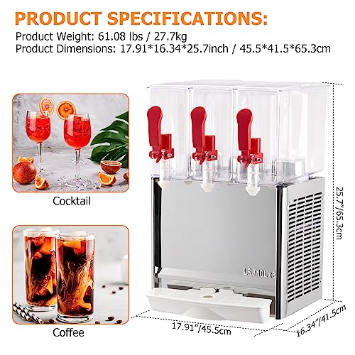 Commercial Beverage Dispenser, Towallmark 3 Tanks 7.93 Gallon 30L Commercial Juice Dispenser, 10 Liter Per Tank, 320W Stainless Steel Food Grade Ice Tea Drink Dispenser with Thermostat Controller