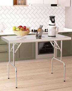 riedhoff stainless steel folding table 48" x 24" without undershelf, [nsf certified][heavy duty] commercial kitchen prep table for home, restaurant, outdoor