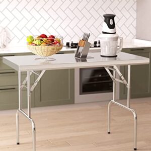 RIEDHOFF Stainless Steel Folding Table 48" x 24" Without Undershelf, [NSF Certified][Heavy Duty] Commercial Kitchen Prep Table for Home, Restaurant, Outdoor