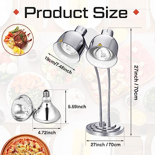 VIHOSE Food Heat Lamp Food Heat Preservation Lamp Commercial Food Warmer Light Portable Catering Heat Lamp for Restaurant Kitchen Food Heating Home Use Service Buffet, Dual Head, 250W Bulb, Silver