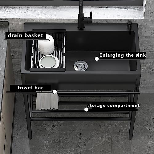 SKIHOT Commercial Kitchen Sink,Single Bowl Commercial Kitchen Sink Workbench,Stainless Steel Utility Sink, Utility Kitchen Sinks Faucet/Drain Kit 60 * 45 * 86cm/23.6 * 17.7 * 33.9in