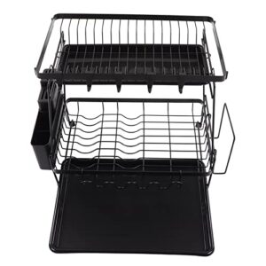 jeanoko dish drying rack, black dish racks 2 tier rust prevention for kitchen