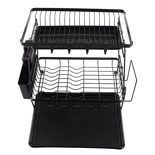 Jeanoko Dish Drying Rack, Black Dish Racks 2 Tier Rust Prevention for Kitchen