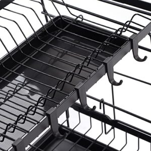 Jeanoko Dish Drying Rack, Black Dish Racks 2 Tier Rust Prevention for Kitchen