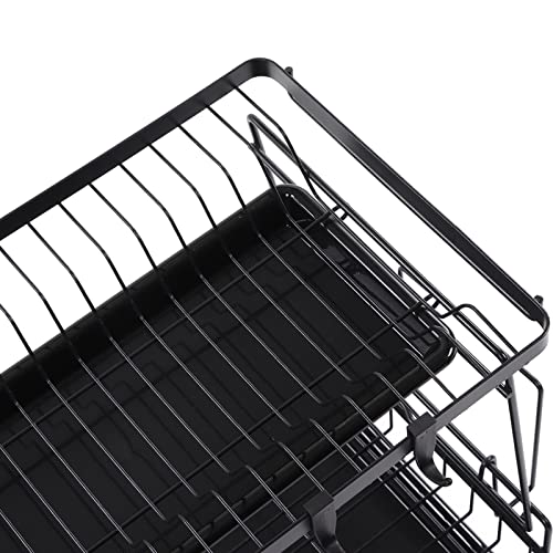 Jeanoko Dish Drying Rack, Black Dish Racks 2 Tier Rust Prevention for Kitchen