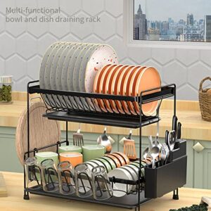 Jeanoko Dish Drying Rack, Black Dish Racks 2 Tier Rust Prevention for Kitchen